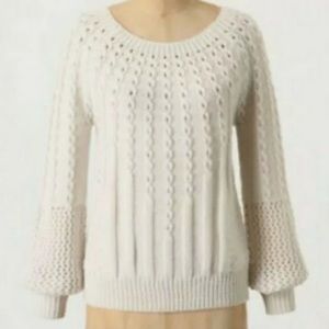 Anthropologie Guinevere Purl Wise Cream Wool Sweater, sz Small